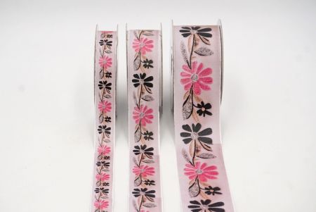 Frühling Schwarz/Pink Blume Jacquardband_AI-KN